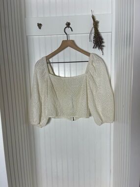 Socialite Ivory Eyelet Square-Neck Puff Sleeve Crop Top